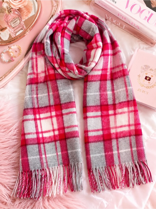 Accessories - NWT Hot Pink Plaid Fringe Scarf Cashmere Feel Winter Wrap Preppy Coquette